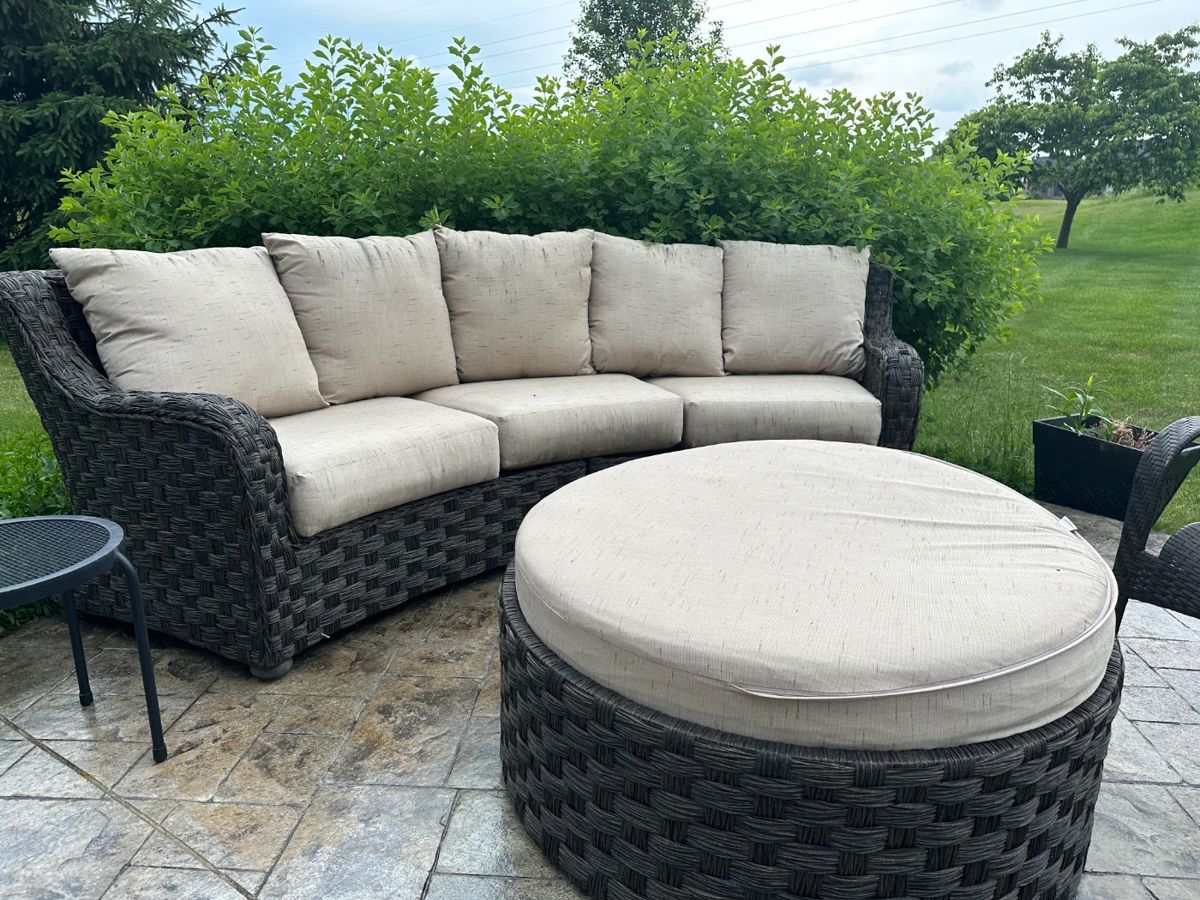 Woven Wicker Patio Sofa and Ottoman