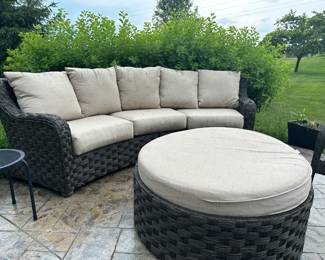 Woven Wicker Patio Sofa and Ottoman 