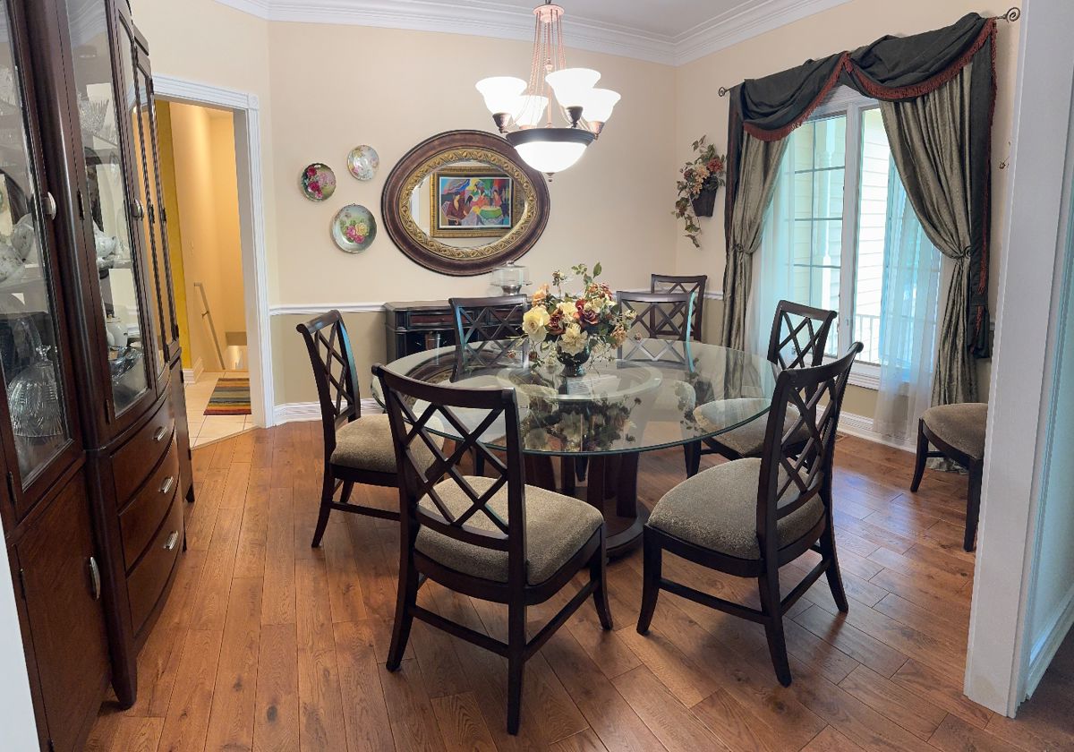 Beautiful glass table top 70 inches across, 30 inches high. You will need very strong people to lift this glass table. 