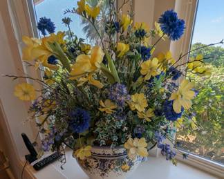 Huge florals in blue and white Italian vase