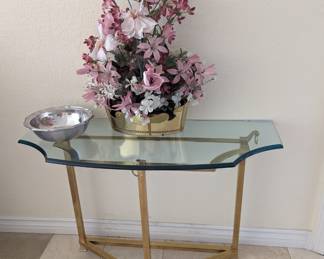 Glass top with brass entry table