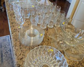 Crystal serving platters, triffel bowl, glassware