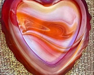 VINTAGE SLAG GLASS HEART DISH