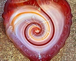 VINTAGE SLAG GLASS HEART DISH