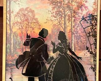 ANTIQUE BOWED-GLASS SILHOUETTE ART