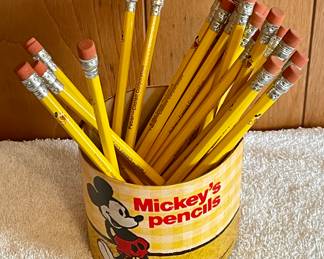 VINTAGE FAT ERASER MICKEY MOUSE PENCILS IN CANISTER