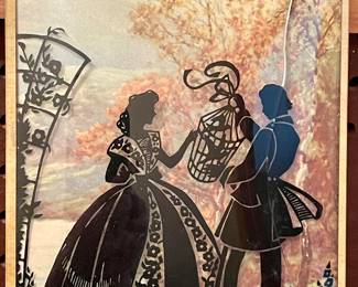 ANTIQUE BOWED-GLASS SILHOUETTE ART
