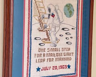 VINTAGE MOON LANDING FRAMED CROSS-STITCH