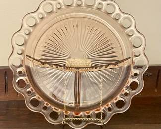 ANTIQUE OPEN-LACE PINK DIVIDED DISH