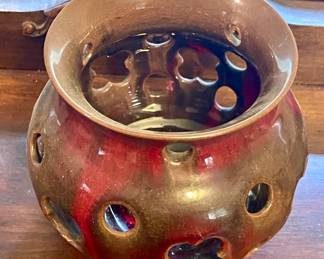 NC GLAZED POTTERY VOTIVE JAR