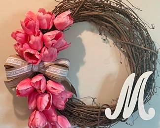 MONNOGRAM "M" GRAPEVINE WREATH (IF YOU TURN IN OVER, IT COULD BE A "W"  -  LOL)