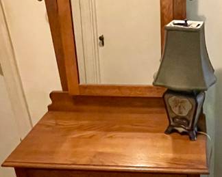 ANTIQUE OAK WASH STAND/CABINET WITH MIRROR