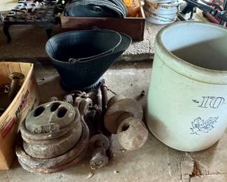 Large Crock, Coal Scuttle +