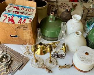 Vintage License Plates, Lamp Shades, and Sconces