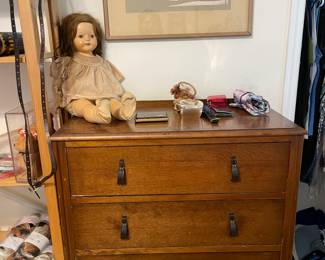 Antique OakChest of Drawers , Composition Doll 