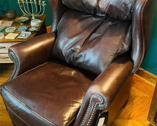 Super comfortable Bradington Young chipendale style leather recliner 
