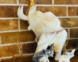Onyx, alabaster, marble elephant figurines 