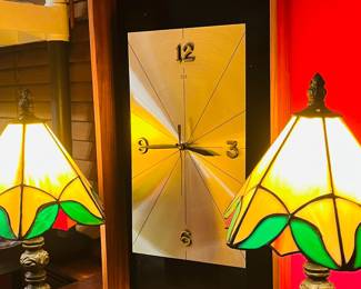 Howard Miller clock with Tiffany style lamps 