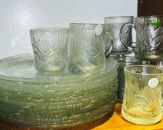 Vintage Arcoroc plates and drinking glasses from France 