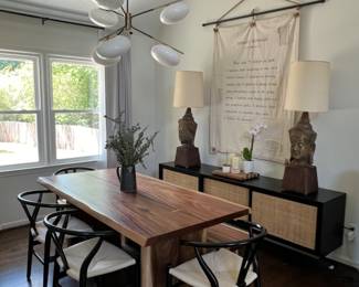 Dining Table with bench and 4 wishbone chairs