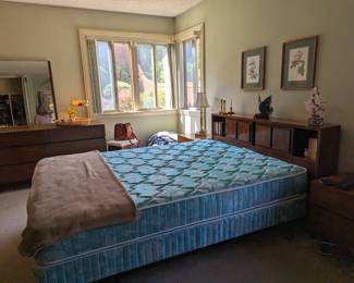 Mid century queen size bed with mattress 