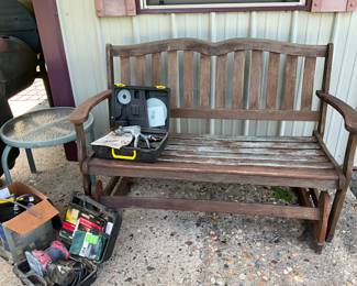 Second wooden rocking bench - metal round table 