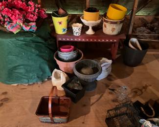 Planters, bench & flowers