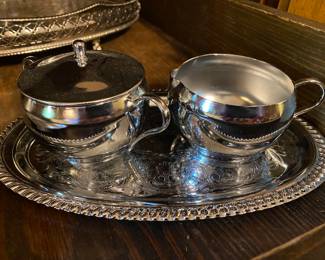 Cream & sugar with platter - silver plate