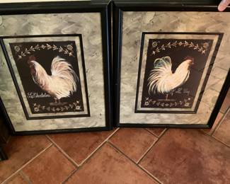 Chicken pictures - framed & matted pair