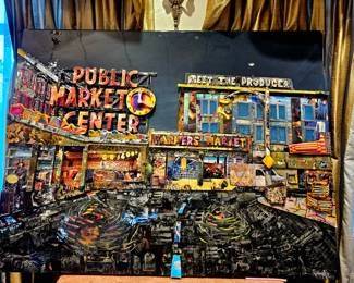 Amazing large Pike Place Public Market original art piece, incredible! Suitable for Retail Space, Office Lobby, Restaurant or large Man Cave!