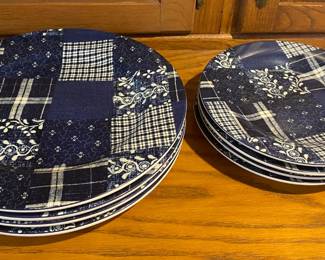 Lot of 8 American Living Iron Stone Blue Patch Dinner Set- 11.5
