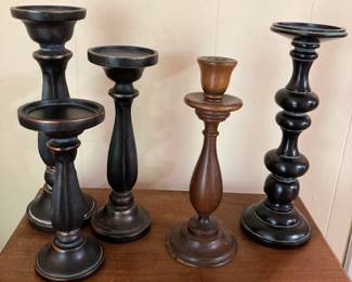 Lot of 5 Wooden Candle Holders
