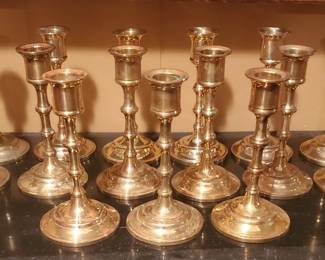 Lot of 15 Brass Candlesticks, Various Sizes
