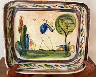 1940’s Mexican Tlaquepaque Pottery Dish 10x8.5 - holder not included
