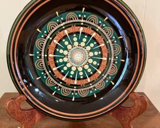 Hand Made Swiss Art Pottery “mandala” Plate Signed by W. Aebi Hesle 10.75” - plate holder not included
