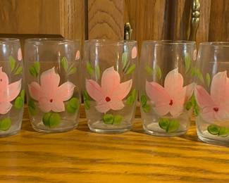 Lot of 7 Hand Painted Floral Glasses- 4.75
