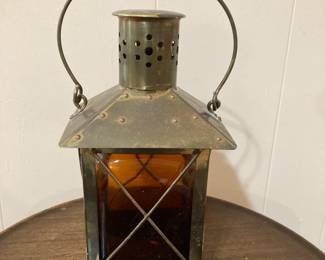 Copper and Vintage Amber Beer Bottle Lantern
