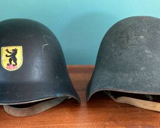 Authentic Swiss Model 1918 Combat Steel Helmets, One with Coat of Arms
