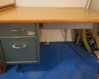Vintage Steel Desk with Wood Top, 48"x30"x30"h
