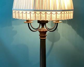 Tall Heavy Metal and Plaster 4 Bulb Lamp w/Fringe Shade 4’
