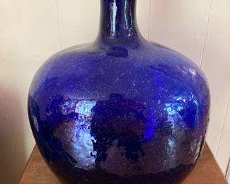Large Cobalt Blue Hand Blown Glass Jug Made in Mexico 17”h x 13”w
