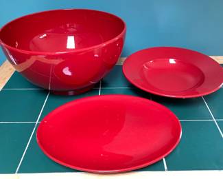 VERY Large Waechtersbach Red Bowl (14”diam x 7.5”h) and Bowl & Platter
