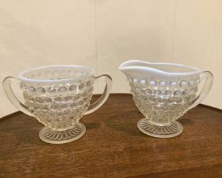 Vintage Anchor Hocking Moonstone Hobnail Creamer & Open Sugar
