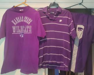 Kansas State- 2 Large Shirts, XL Wind Breaker Pants
