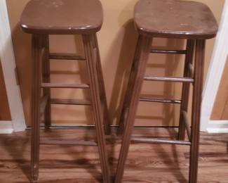 Pair of Vintage Painted Brown Wood Barstools, 30"h
