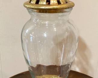 Glass Vase with Gold Leaf Dome Top and Base 14.5”
