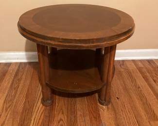 Vintage Small Round Two Tier Wooden Table 17”h x 22”diam 
