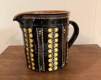 Hand Made Swiss Art Pottery Large Pitcher Signed by W. Aebi Hasle 7”h x 6”diam
