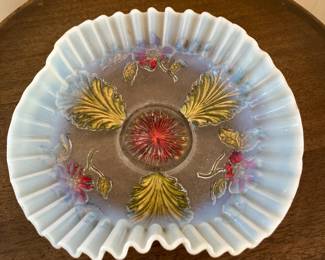 Opalescent Goofus Glass with Crimped Rim 9”
