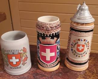 3 Beer Steins, German and Swiss

